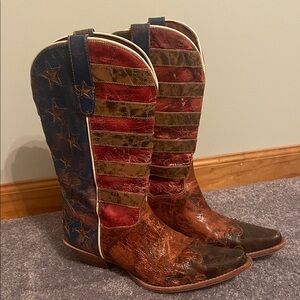 Dan Post Brown Leather Patriotic Flag Boots